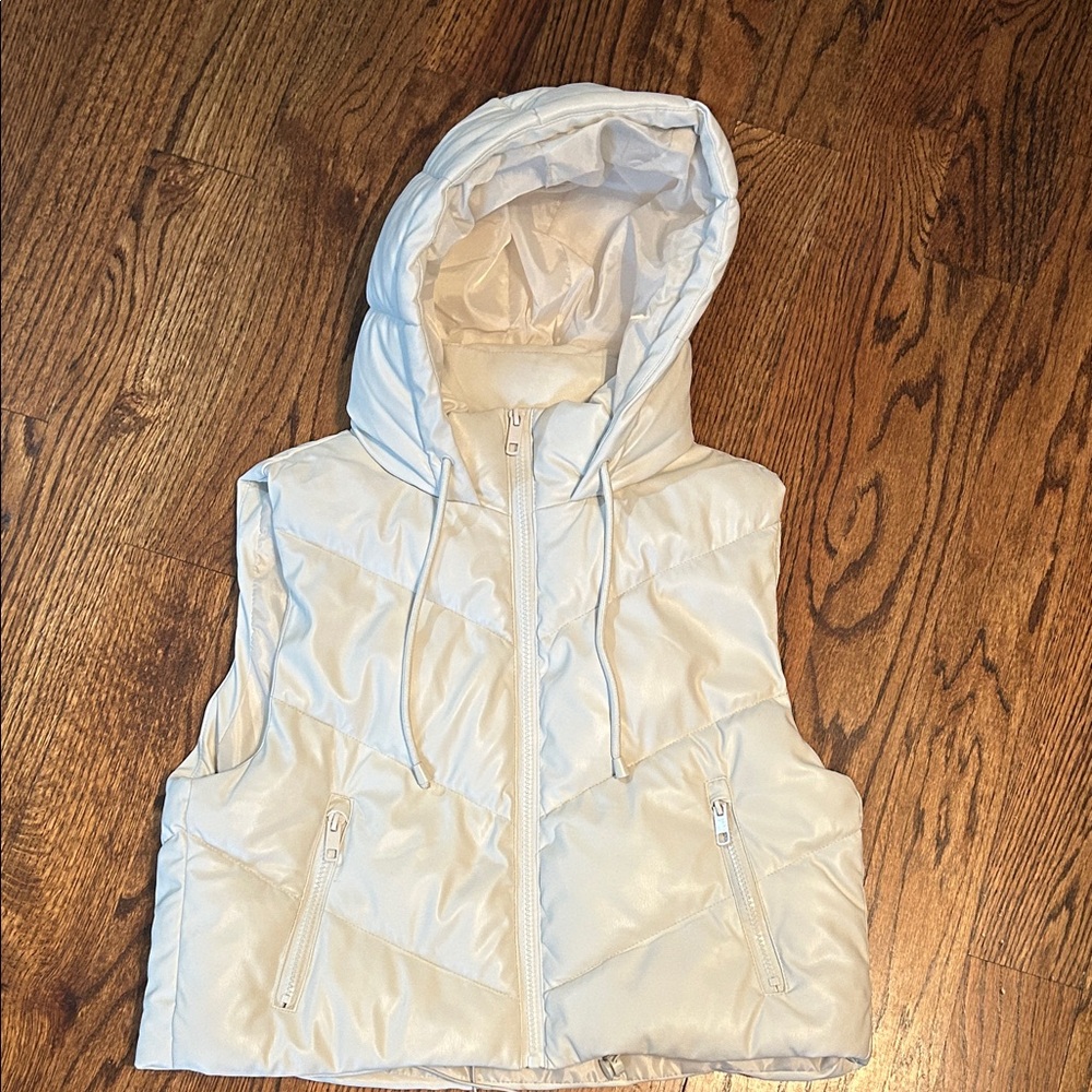 Love Tree Cream Faux Leather Puffer Vest